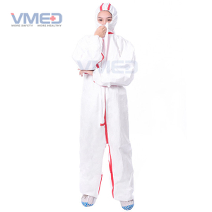Bata de protección microporosa blanca desechable con tiras rojas