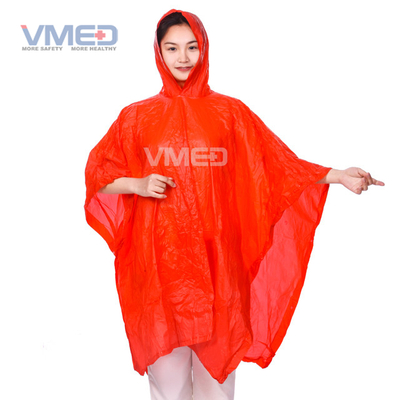 Poncho de lluvia PE rojo desechable