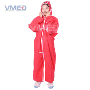Overol desechable SMS rojo con tiras blancas