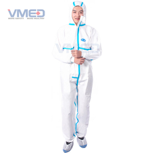 Bata de protección microporosa blanca desechable con tiras azules
